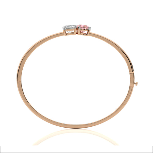 4 1/2 CT. Stylist Toi et Moi Emerald and Pink pear Lab Created duo stone Bangle Bracelet.