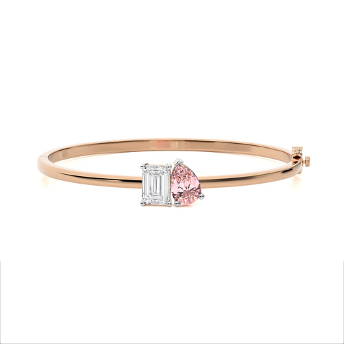 4 1/2 CT. Stylist Toi et Moi Emerald and Pink pear Lab Created duo stone Bangle Bracelet.