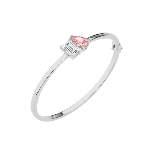 4 1/2 CT. Stylist Toi et Moi Emerald and Pink pear Lab Created duo stone Bangle Bracelet.
