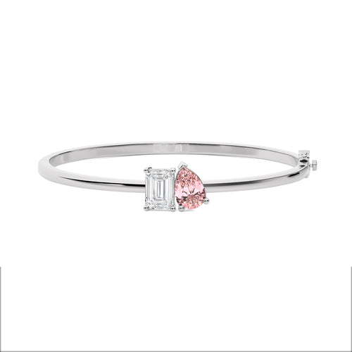 4 1/2 CT. Stylist Toi et Moi Emerald and Pink pear Lab Created duo stone Bangle Bracelet.