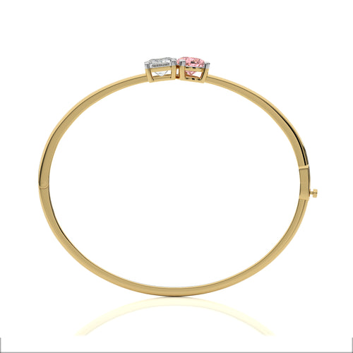 4 1/2 CT. Stylist Toi et Moi Emerald and Pink pear Lab Created duo stone Bangle Bracelet.