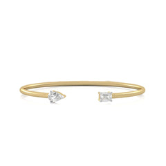 1 CT. Emerald Cut and Pear Toi et Moi Natural Diamond Bangle Bracelet