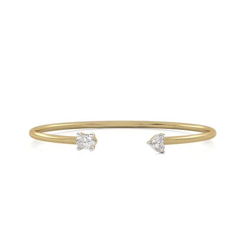 1 CT. Heart and Oval Double Head Toi et Moi Style Natural Diamond Bangle Bracelet