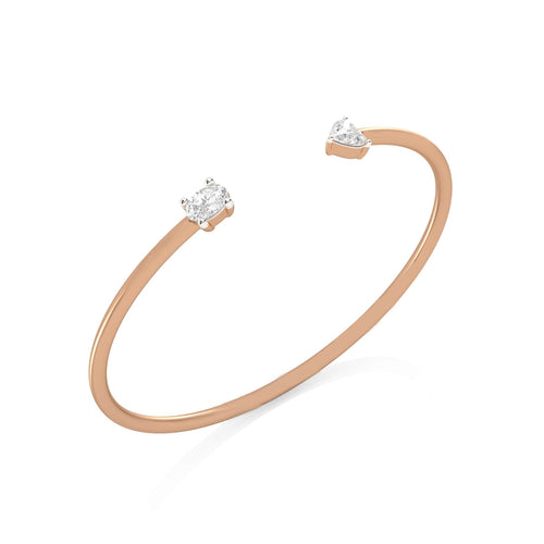 1 CT. Heart and Oval Double Head Toi et Moi Style Natural Diamond Bangle Bracelet