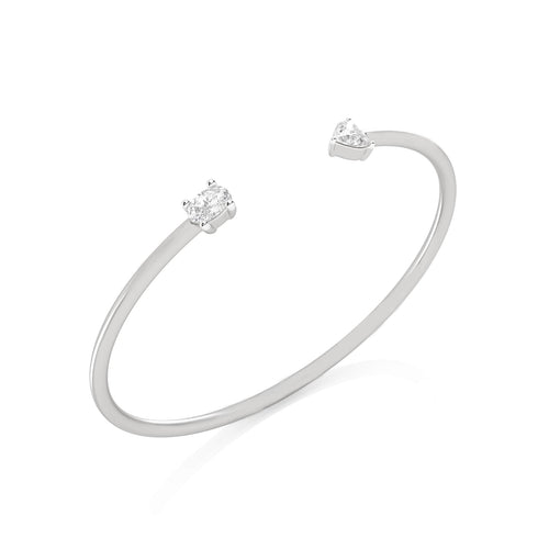 1 CT. Heart and Oval Double Head Toi et Moi Style Natural Diamond Bangle Bracelet