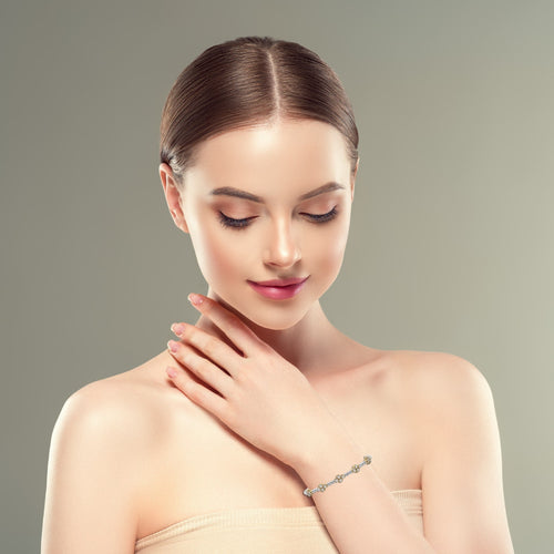 1/2 CT. Spring Round Natural Diamond Five Station Flexible Cuff Bracelet