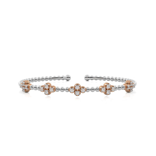 1/2 CT. Spring Round Natural Diamond Five Station Flexible Cuff Bracelet