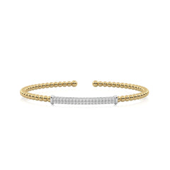 1/3 CT. Round Natural Diamond Beaded Cuff Bracelet