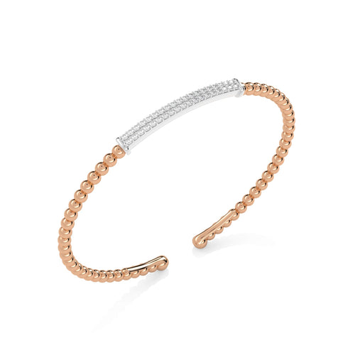 1/3 CT. Round Natural Diamond Beaded Cuff Bracelet