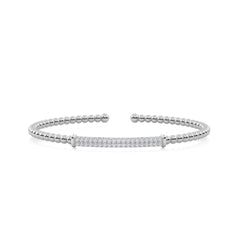 1/3 CT. Round Natural Diamond Beaded Cuff Bracelet