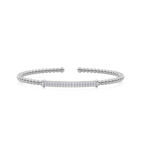 1/3 CT. Round Natural Diamond Beaded Cuff Bracelet