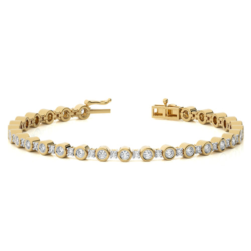 2 CT. Galactic Grace Eco-Friendly Natural Diamonds Studded  Bazel Set  Gold Tennis Bracelet with Clasp Lock