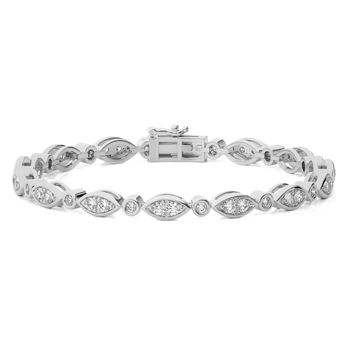 2 CT. Timeless Voyage Sustainable Natural Diamonds Studded Boat ShapeMotifs Design Linked  Gold Tennis Bracelet with Clasp Lock