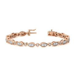2 CT. Timeless Voyage Sustainable Natural Diamonds Studded Boat ShapeMotifs Design Linked  Gold Tennis Bracelet with Clasp Lock