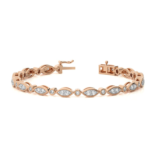 2 CT. Timeless Voyage Sustainable Natural Diamonds Studded Boat ShapeMotifs Design Linked  Gold Tennis Bracelet with Clasp Lock