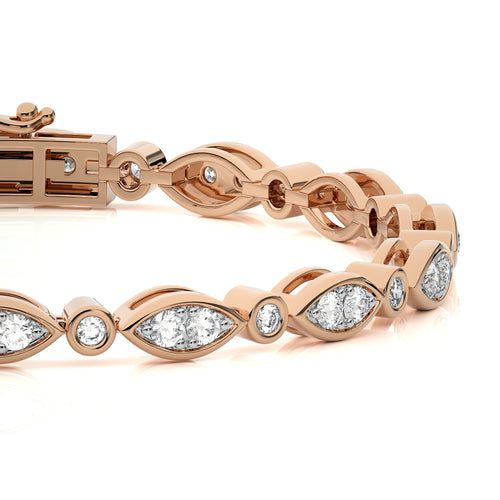 2 CT. Timeless Voyage Sustainable Natural Diamonds Studded Boat ShapeMotifs Design Linked  Gold Tennis Bracelet with Clasp Lock