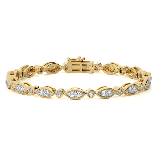 2 CT. Timeless Voyage Sustainable Natural Diamonds Studded Boat ShapeMotifs Design Linked  Gold Tennis Bracelet with Clasp Lock