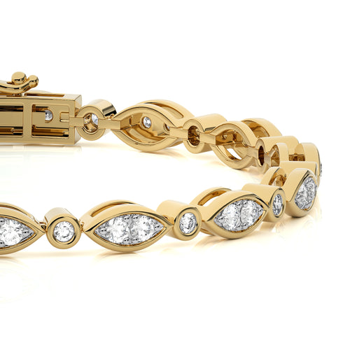 2 CT. Timeless Voyage Sustainable Natural Diamonds Studded Boat ShapeMotifs Design Linked  Gold Tennis Bracelet with Clasp Lock