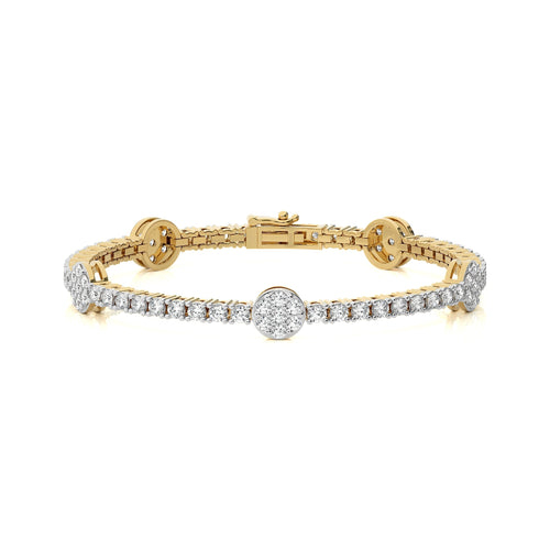 5 CT. Eternal Sparkle Ethical Natural Diamonds Studded Round Gold Motifs Linked Station/Tennis Bracelet with Clasp Lock