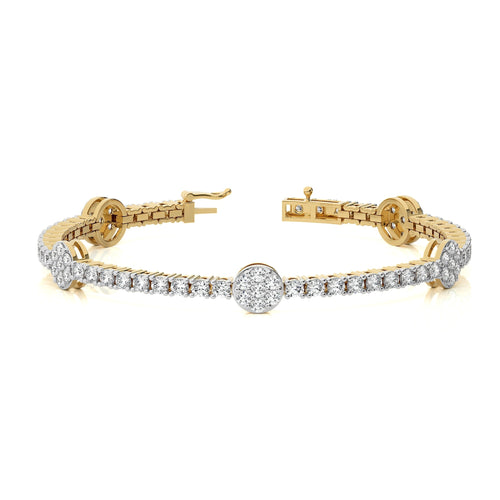 5 CT. Eternal Sparkle Ethical Natural Diamonds Studded Round Gold Motifs Linked Station/Tennis Bracelet with Clasp Lock