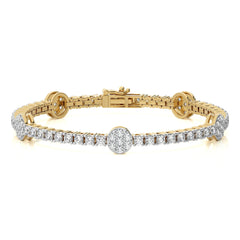 4 CT. Jewels of Tomorrow Sustainable Natural Diamonds Studded Round  Motifs Linked Gold Station/Tennis Bracelet with Clasp Lock