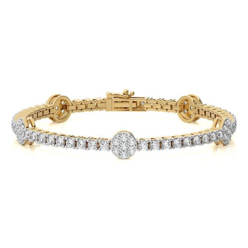 4 CT. Jewels of Tomorrow Sustainable Natural Diamonds Studded Round  Motifs Linked Gold Station/Tennis Bracelet with Clasp Lock