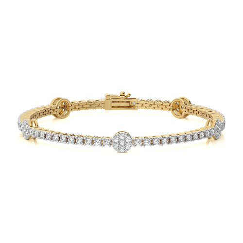 3 CT. Captivating Cosmos Luster Sustainable Natural Diamonds Studded Round Motifs Linked Gold Station/Tennis Bracelet with Clasp Lock