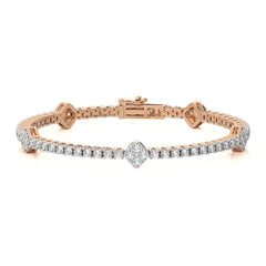 3 CT. Heirloom Glow Eco-Friendly Natural Diamonds Studded Cushion Shaped Motifs Linked Gold Station/Tennis Bracelet with Clasp Lock