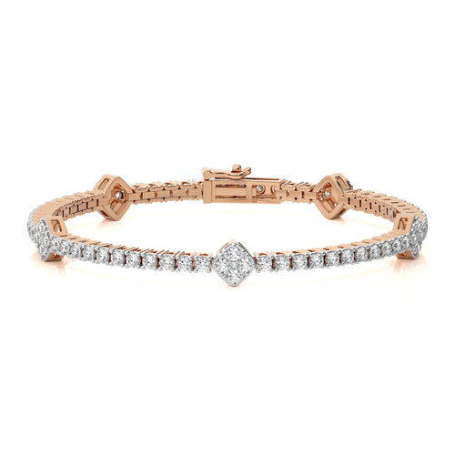 3 CT. Heirloom Glow Eco-Friendly Natural Diamonds Studded Cushion Shaped Motifs Linked Gold Station/Tennis Bracelet with Clasp Lock