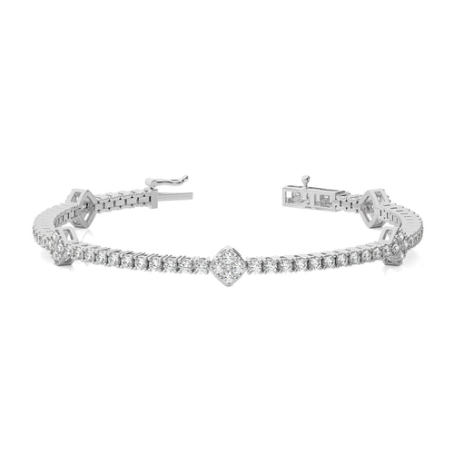 3 CT. Heirloom Glow Eco-Friendly Natural Diamonds Studded Cushion Shaped Motifs Linked Gold Station/Tennis Bracelet with Clasp Lock