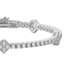 3 CT. Heirloom Glow Eco-Friendly Natural Diamonds Studded Cushion Shaped Motifs Linked Gold Station/Tennis Bracelet with Clasp Lock