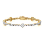 3 CT. Heirloom Glow Eco-Friendly Natural Diamonds Studded Cushion Shaped Motifs Linked Gold Station/Tennis Bracelet with Clasp Lock