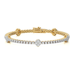 3 CT. Heirloom Glow Eco-Friendly Natural Diamonds Studded Cushion Shaped Motifs Linked Gold Station/Tennis Bracelet with Clasp Lock