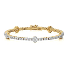 3 CT. Heirloom Glow Eco-Friendly Natural Diamonds Studded Cushion Shaped Motifs Linked Gold Station/Tennis Bracelet with Clasp Lock