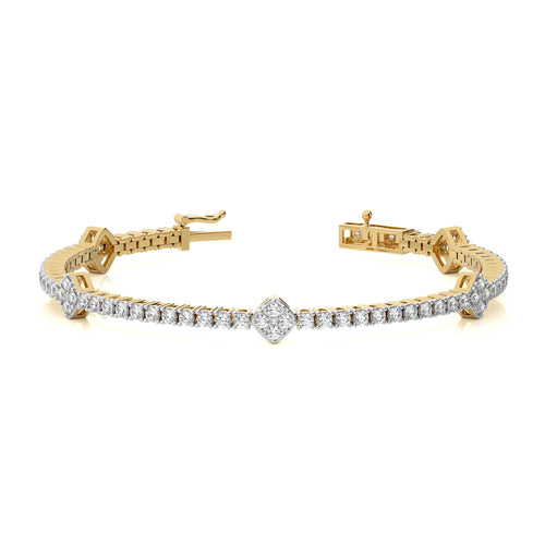 3 CT. Heirloom Glow Eco-Friendly Natural Diamonds Studded Cushion Shaped Motifs Linked Gold Station/Tennis Bracelet with Clasp Lock