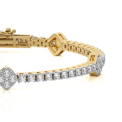 3 CT. Heirloom Glow Eco-Friendly Natural Diamonds Studded Cushion Shaped Motifs Linked Gold Station/Tennis Bracelet with Clasp Lock