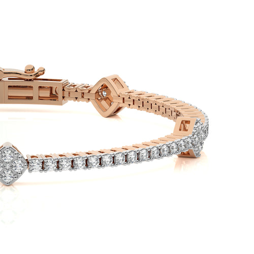 2 CT. Sculpted Splendor Eco-Friendly Natural Diamonds Studded Cushion Shaped Motifs Linked Gold Station/Tennis Bracelet with Clasp Lock