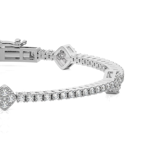 2 CT. Sculpted Splendor Eco-Friendly Natural Diamonds Studded Cushion Shaped Motifs Linked Gold Station/Tennis Bracelet with Clasp Lock