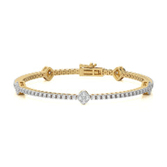 2 CT. Sculpted Splendor Eco-Friendly Natural Diamonds Studded Cushion Shaped Motifs Linked Gold Station/Tennis Bracelet with Clasp Lock