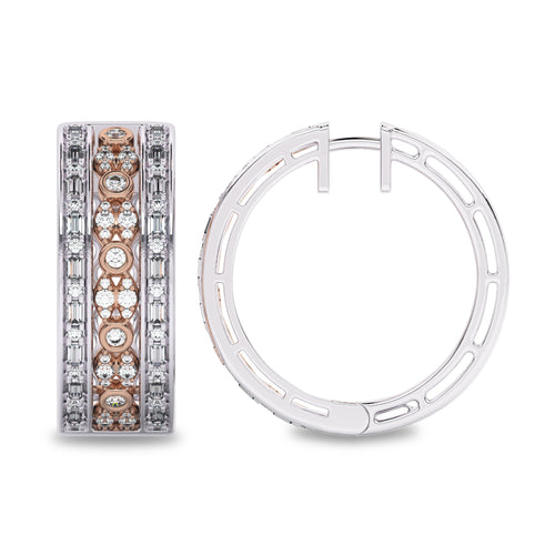 1 1/2 CT. Lab Created Round and Baguette Diamond Studded Designer Hoop Earrings