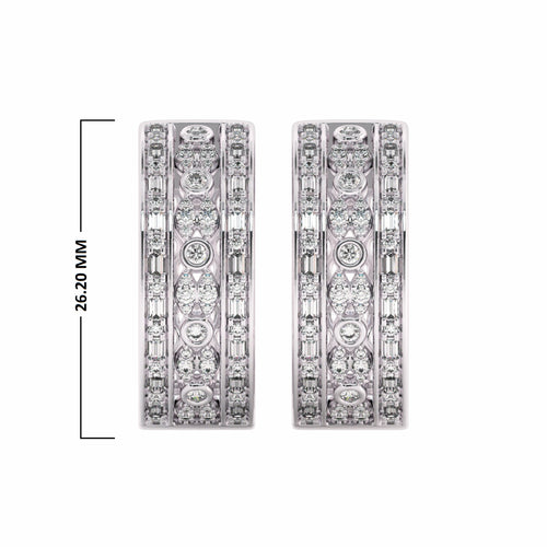 1 1/2 CT. Lab Created Round and Baguette Diamond Studded Designer Hoop Earrings