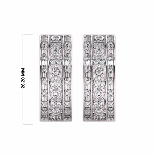 1 1/2 CT. Lab Created Round and Baguette Diamond Studded Designer Hoop Earrings
