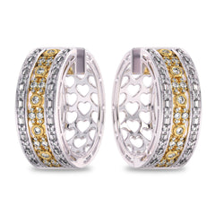 1 1/2 CT. Natural Round and Baguette Diamond Studded Hoop Earrings