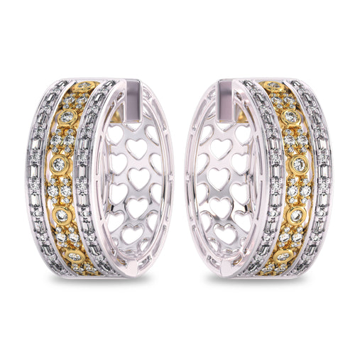 1 1/2 CT. Natural Round and Baguette Diamond Studded Hoop Earrings