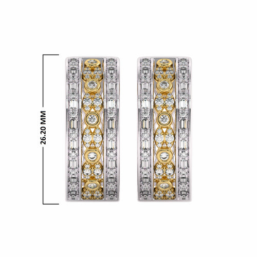 1 1/2 CT. Lab Created Round and Baguette Diamond Studded Designer Hoop Earrings