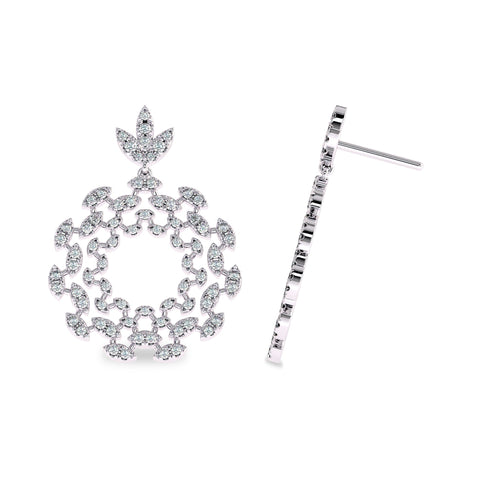 1 3/4 CT. Lab Created Round Diamond Studded Floral Design Earrings