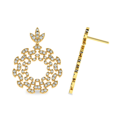 1 3/4 CT. Lab Created Round Diamond Studded Floral Design Earrings