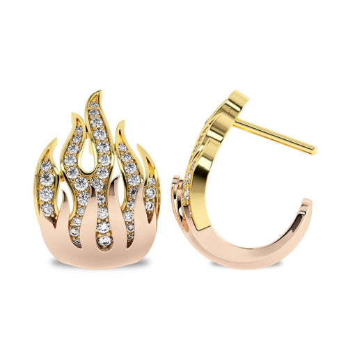 3/4 CT. Lab Created Round Diamond Studdded Fire Flame Designer Stud Earrings