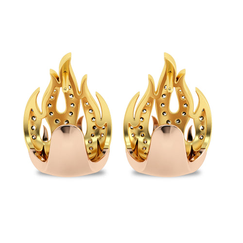 3/4 CT. Lab Created Round Diamond Studdded Fire Flame Designer Stud Earrings