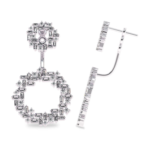 2 3/4 CT. Lab Created Round and Baguette Diamond Studded Designer Cubism Circular Dangling Hoop Earrings